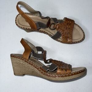 Remonte Soft By Reiker Womens Leather Laser Cut Studded Wedge Sandals Size 38